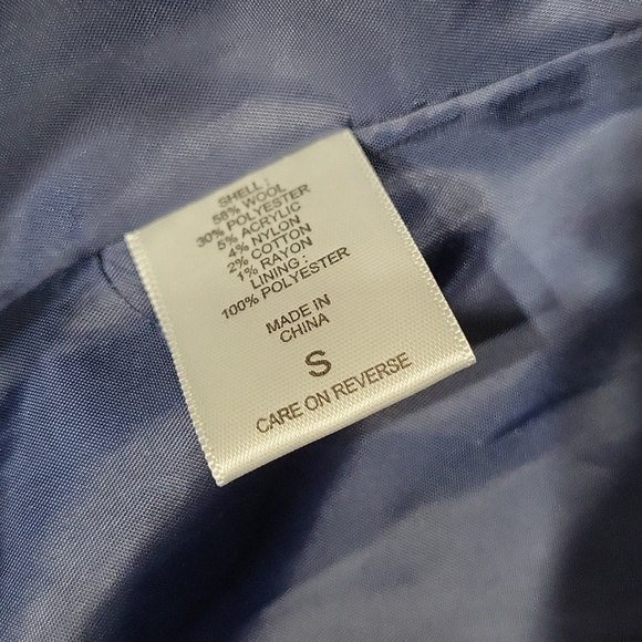 EUC New York Company women's navy blue belted wool blend pea coat wrapcoat layer - Picture 8 of 13